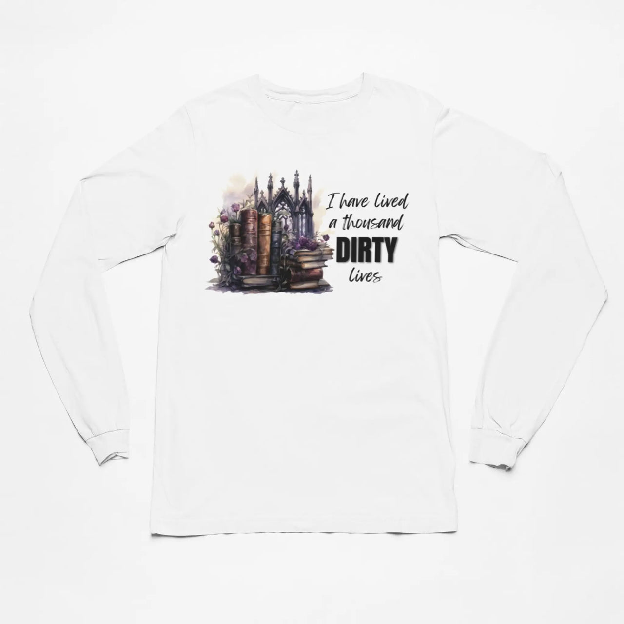 1000 dirty lives long tee in white version B