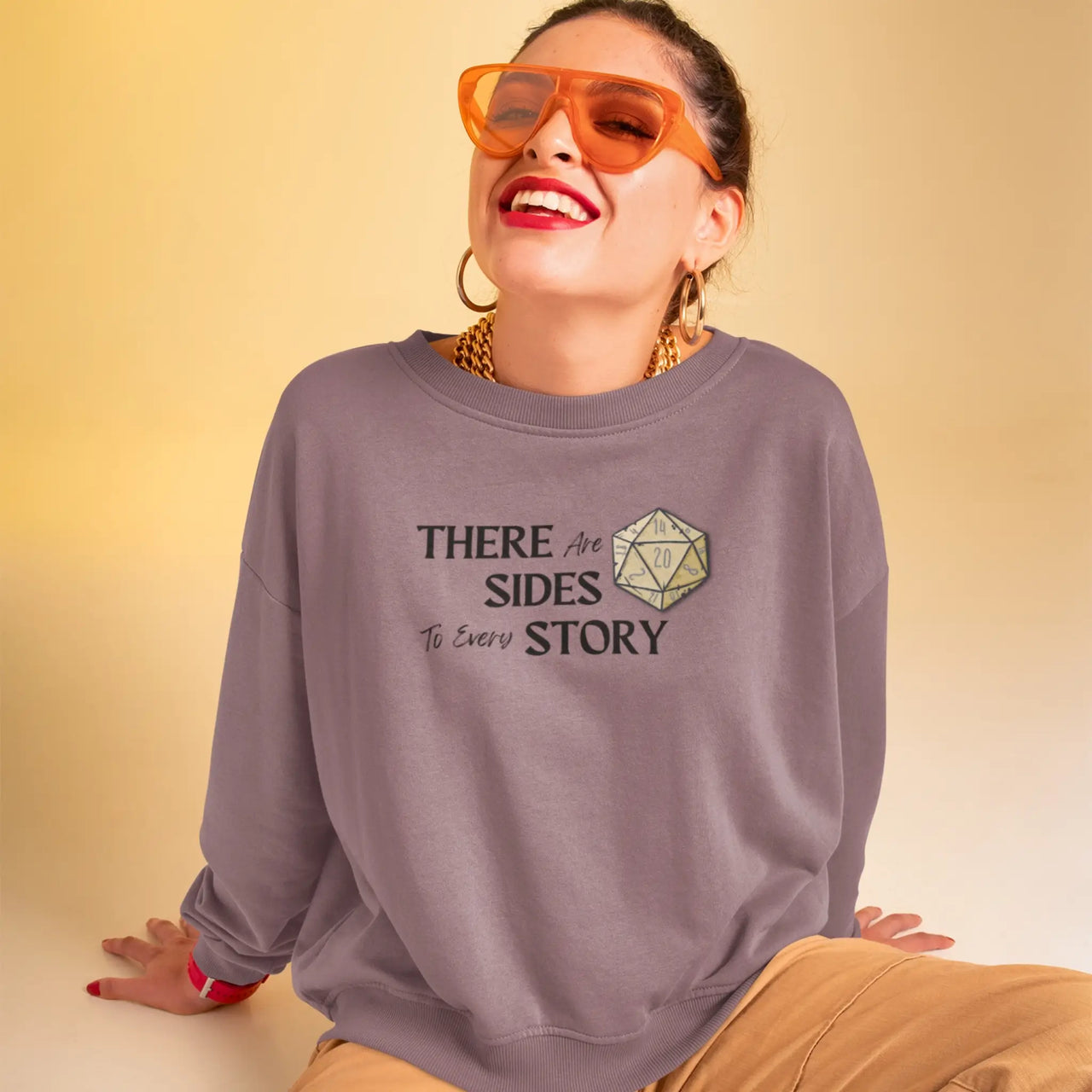 woman wearing a Maroon There are 20 sides to every story sweatshirt