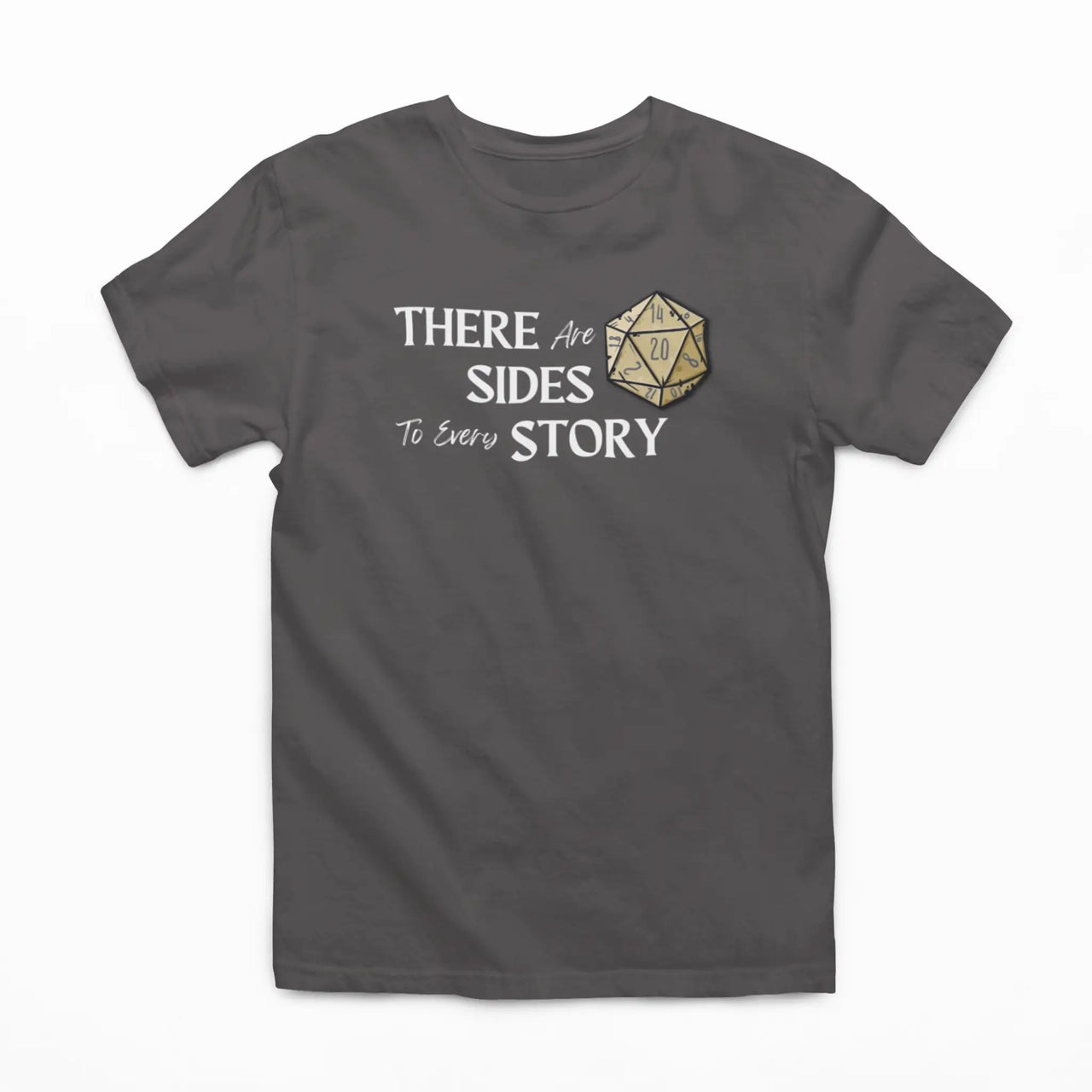 Dark grey There are 20 sides to every story tshirt with white text