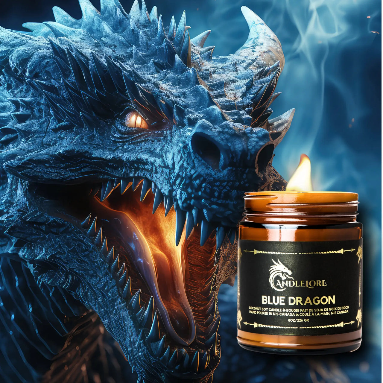 Blue Dragon Candle beside the dragon