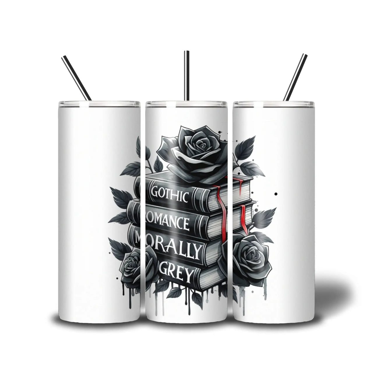 Books and Roses Tumbler Cup on white