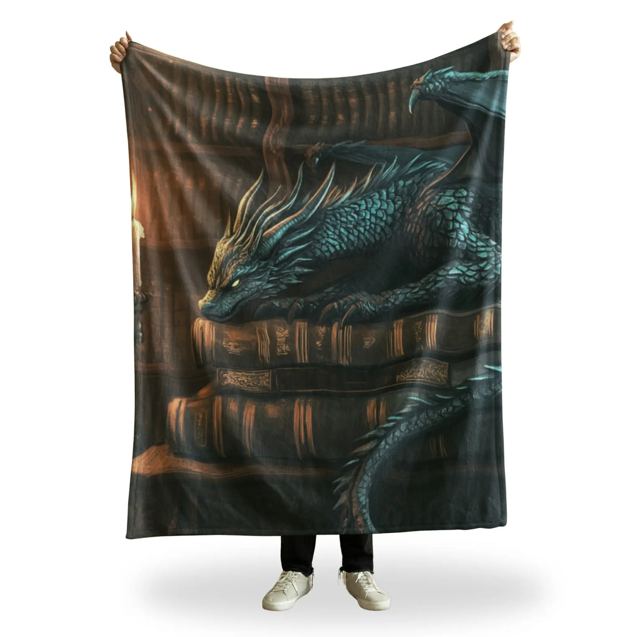 The Bookwyrm Blanket on a white background