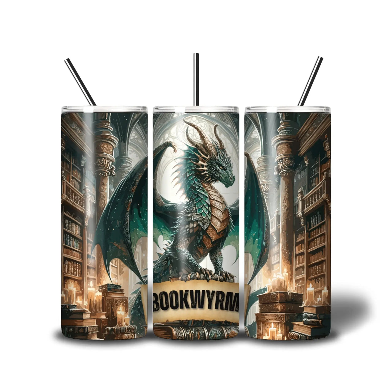 Bookwyrm Skinny Tumbler on white background