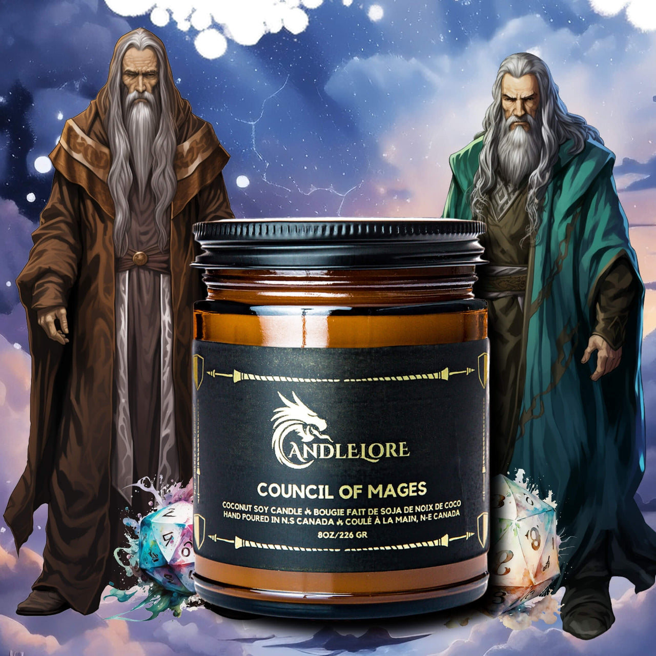 2 older wizards on either side of a candle