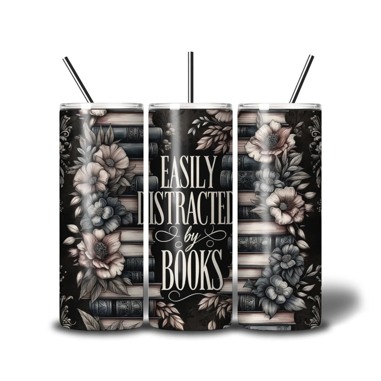 Easily Distracted By Books Skinny Tumbler