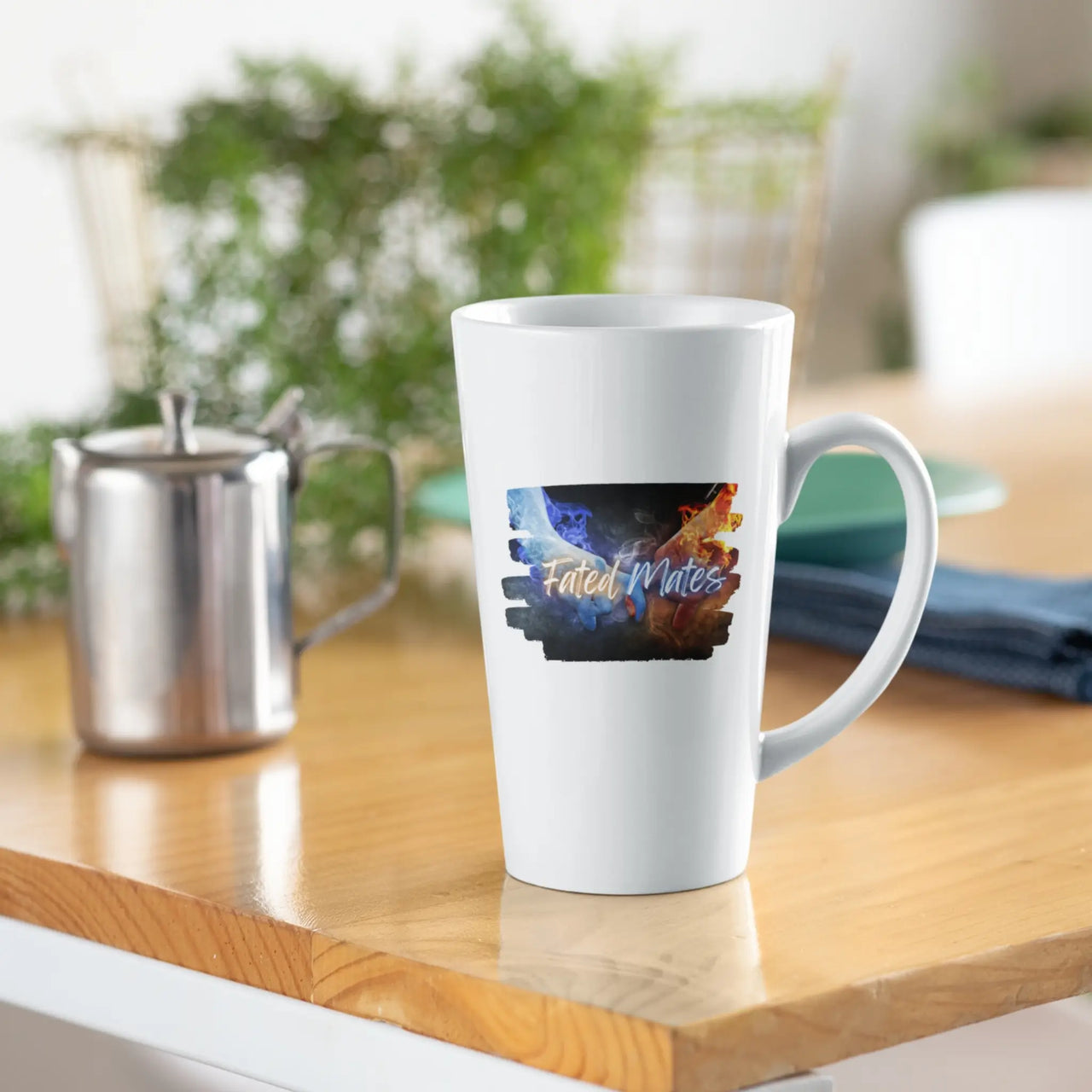 White Large Fated Mates Mug on a counter