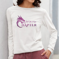 Thumbnail for someone wearing a Just One More Chapter Logo design long sleeve in white with purple text