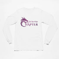 Thumbnail for Just One More Chapter Logo design long sleeve in white with purple writing