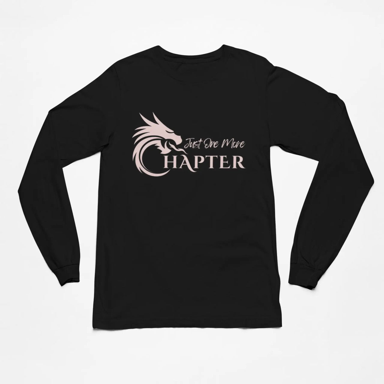 Just One More Chapter Logo design long sleeve in black with pink text