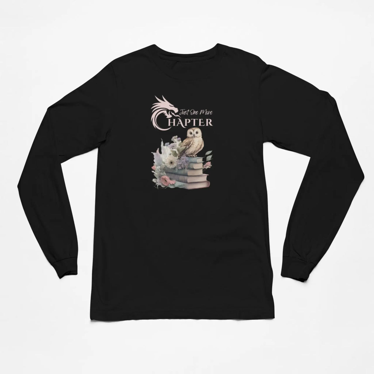 Just One More Chapter long sleeve shirt V2 in black with pink design