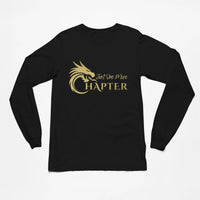 Thumbnail for Just One More Chapter Logo design long sleeve in black with gold text