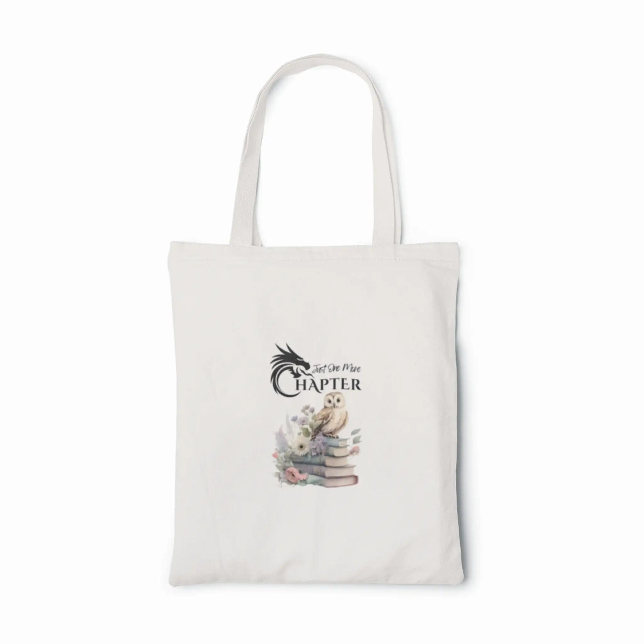 Just One More Chapter Owl and Book design on a white tote