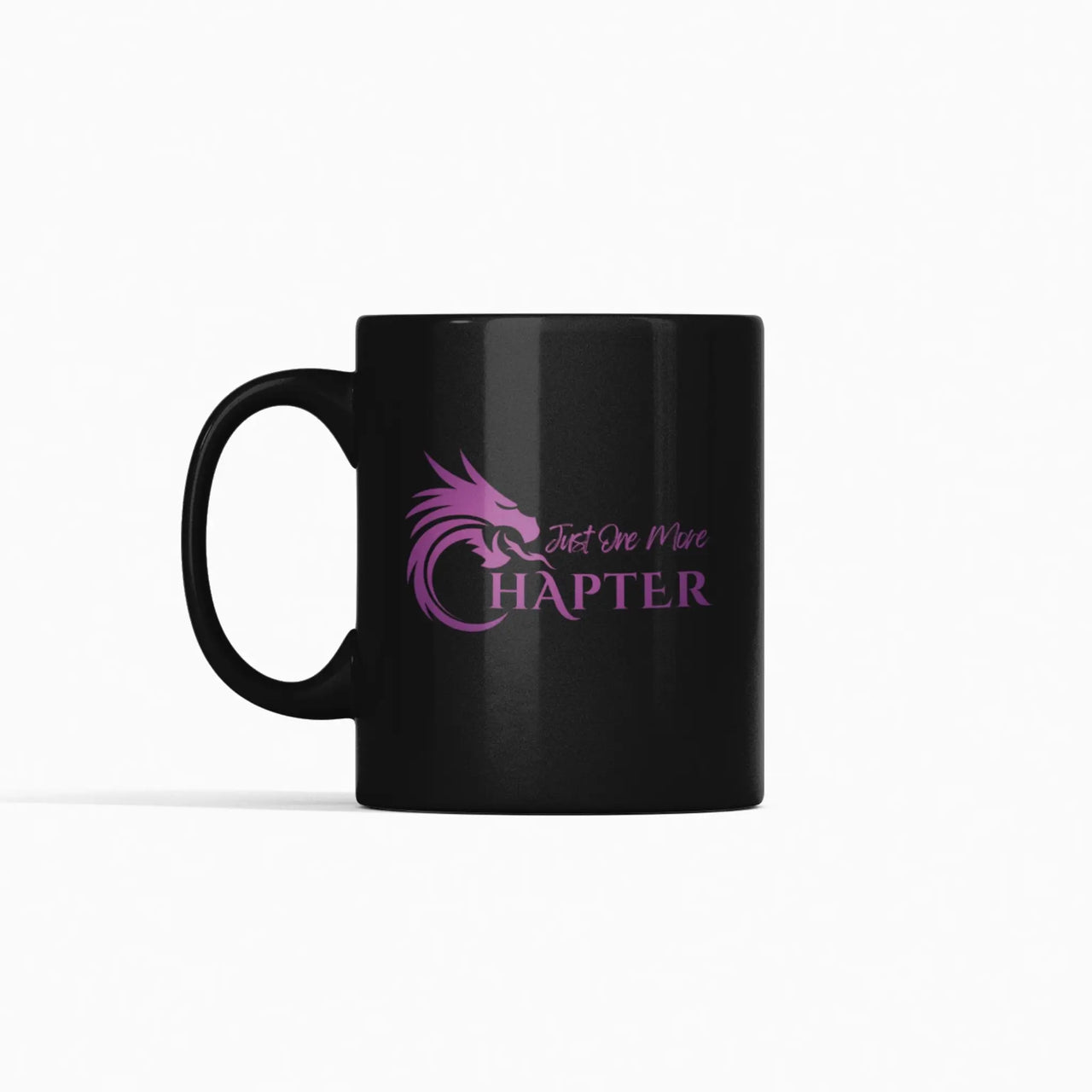 Black Just One More Chapter Mug with purple text