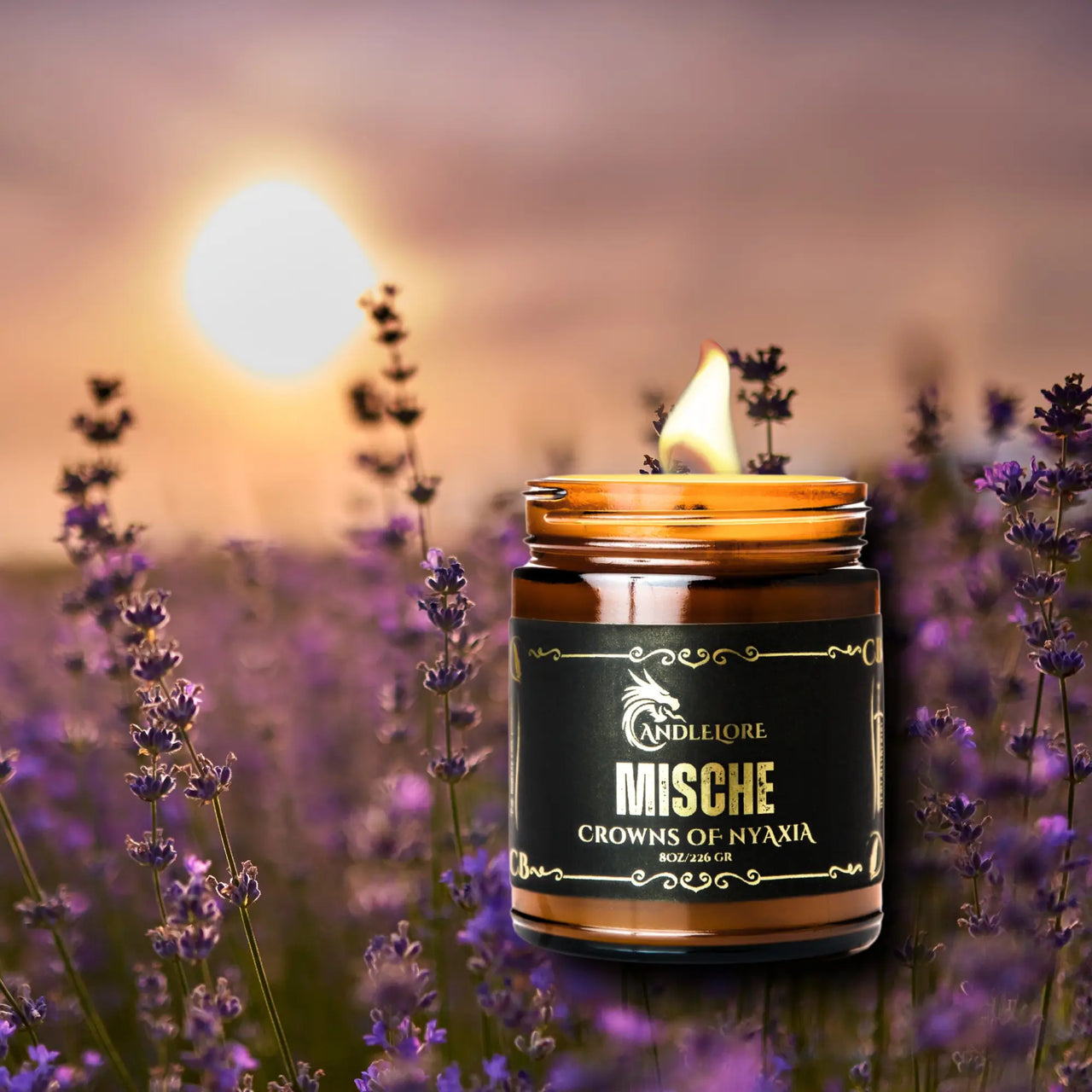 Mische candle in a field of lavender