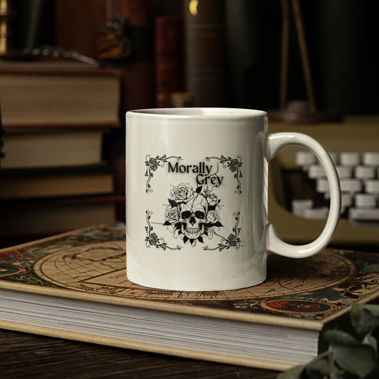 Morally grey Mug on a book