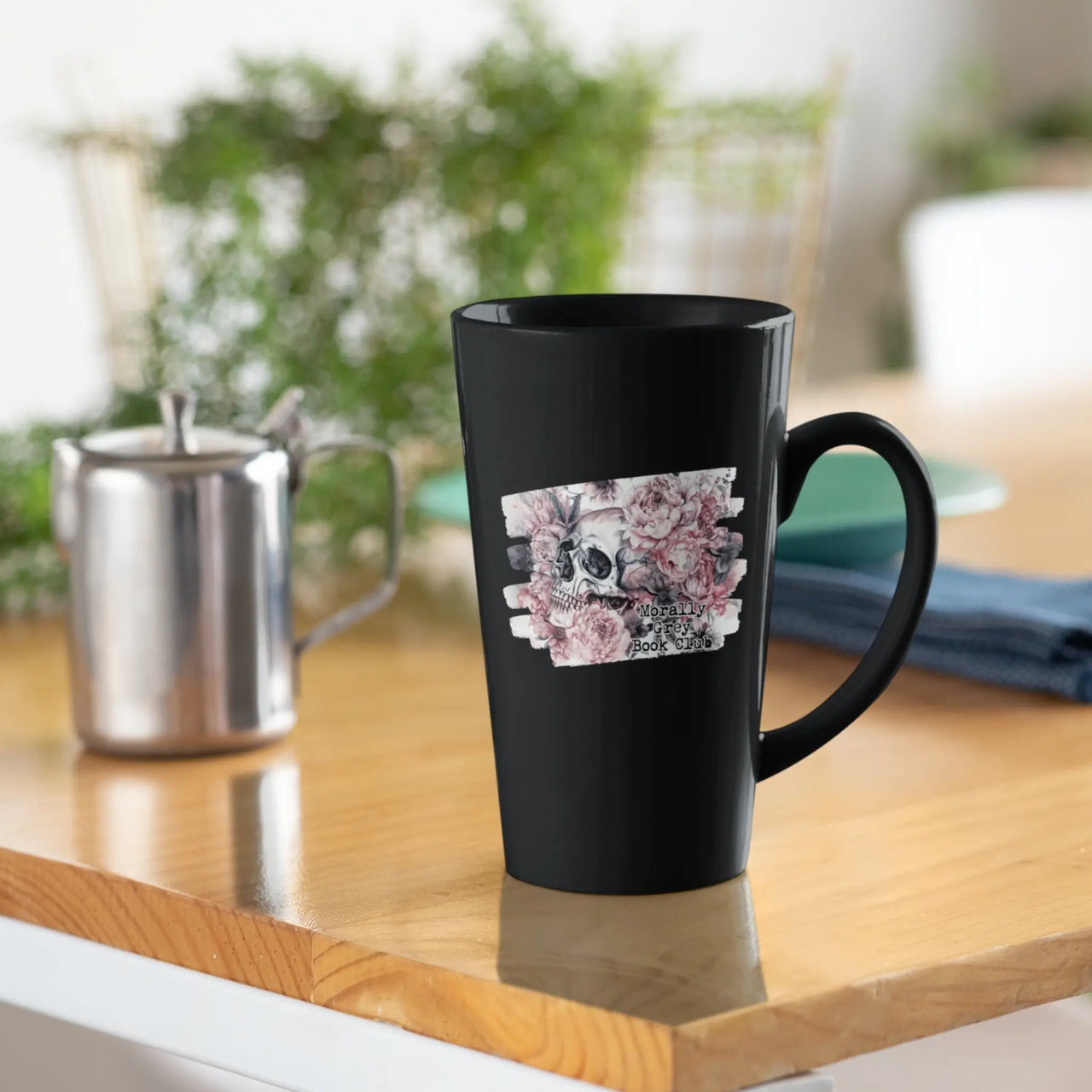 black large morally grey mug on a table