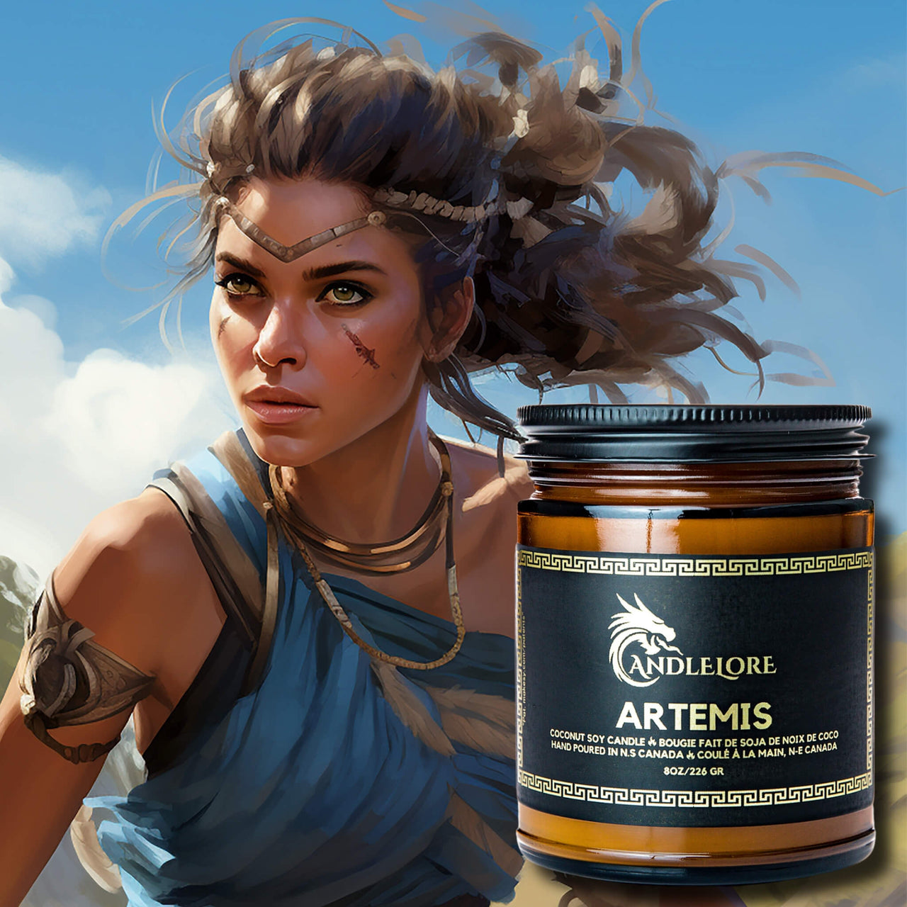 Artemis with her candle beside her