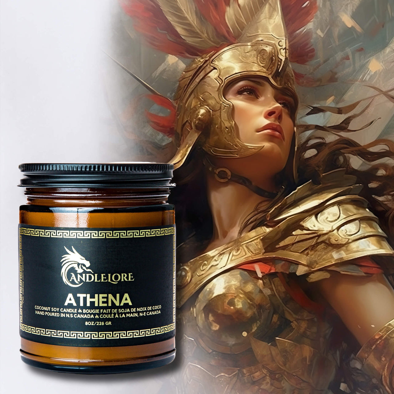 Athena with a candle to her left