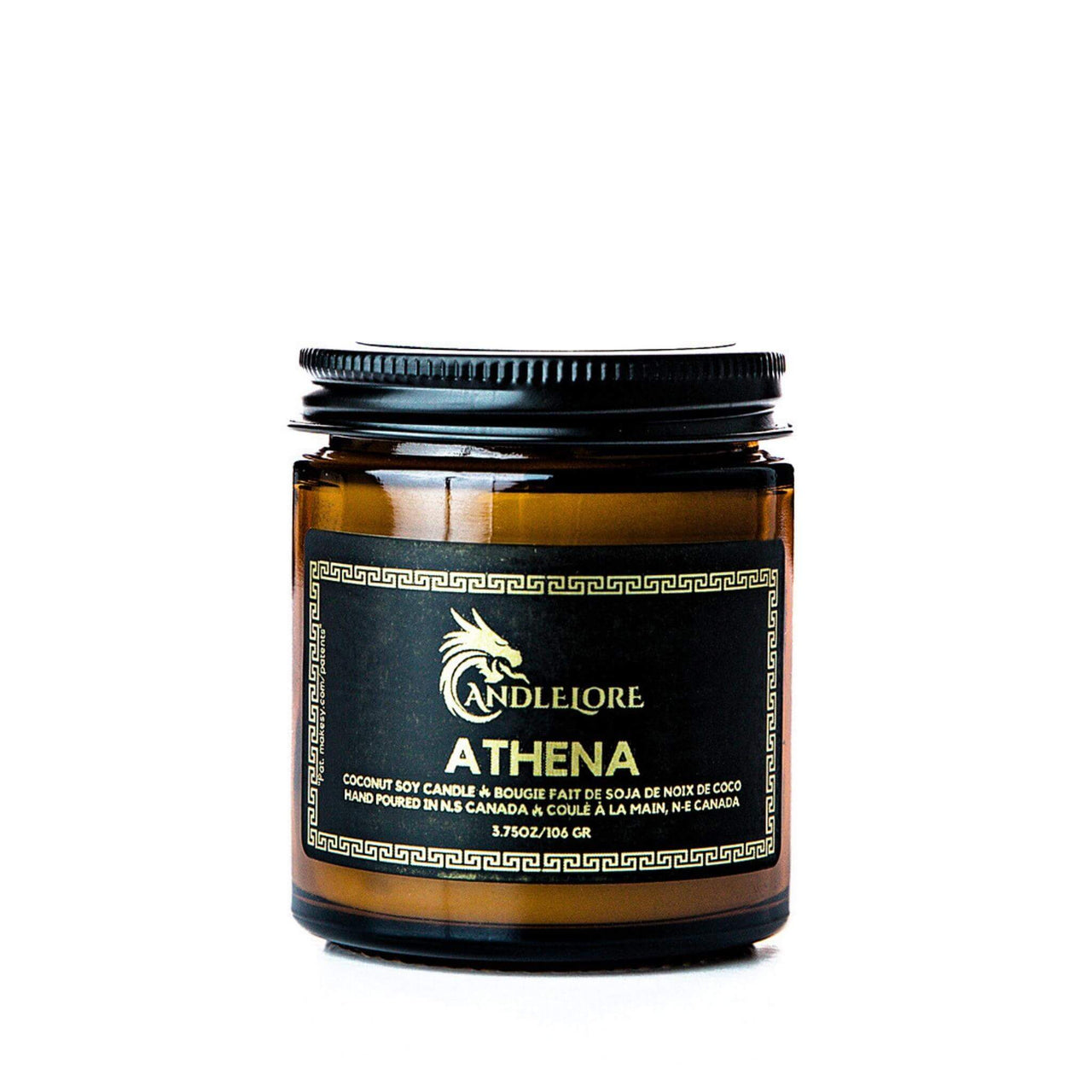 Small Athena scented candle on a white background
