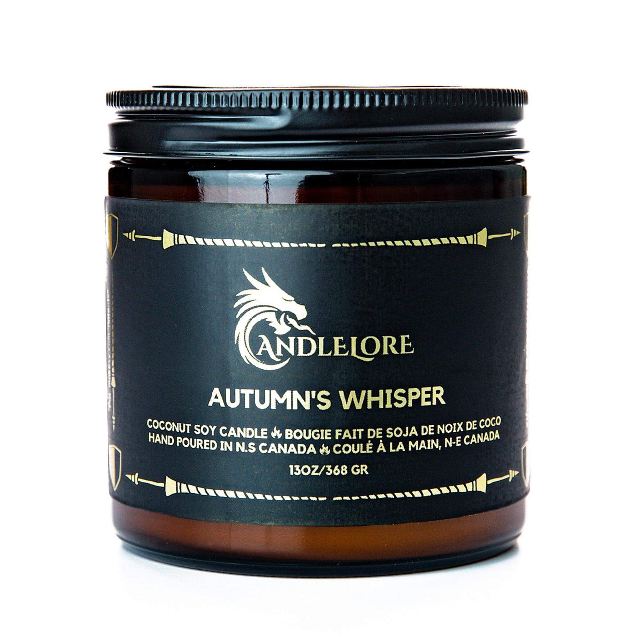 Large Autumn's Whisper scented candle on a white background