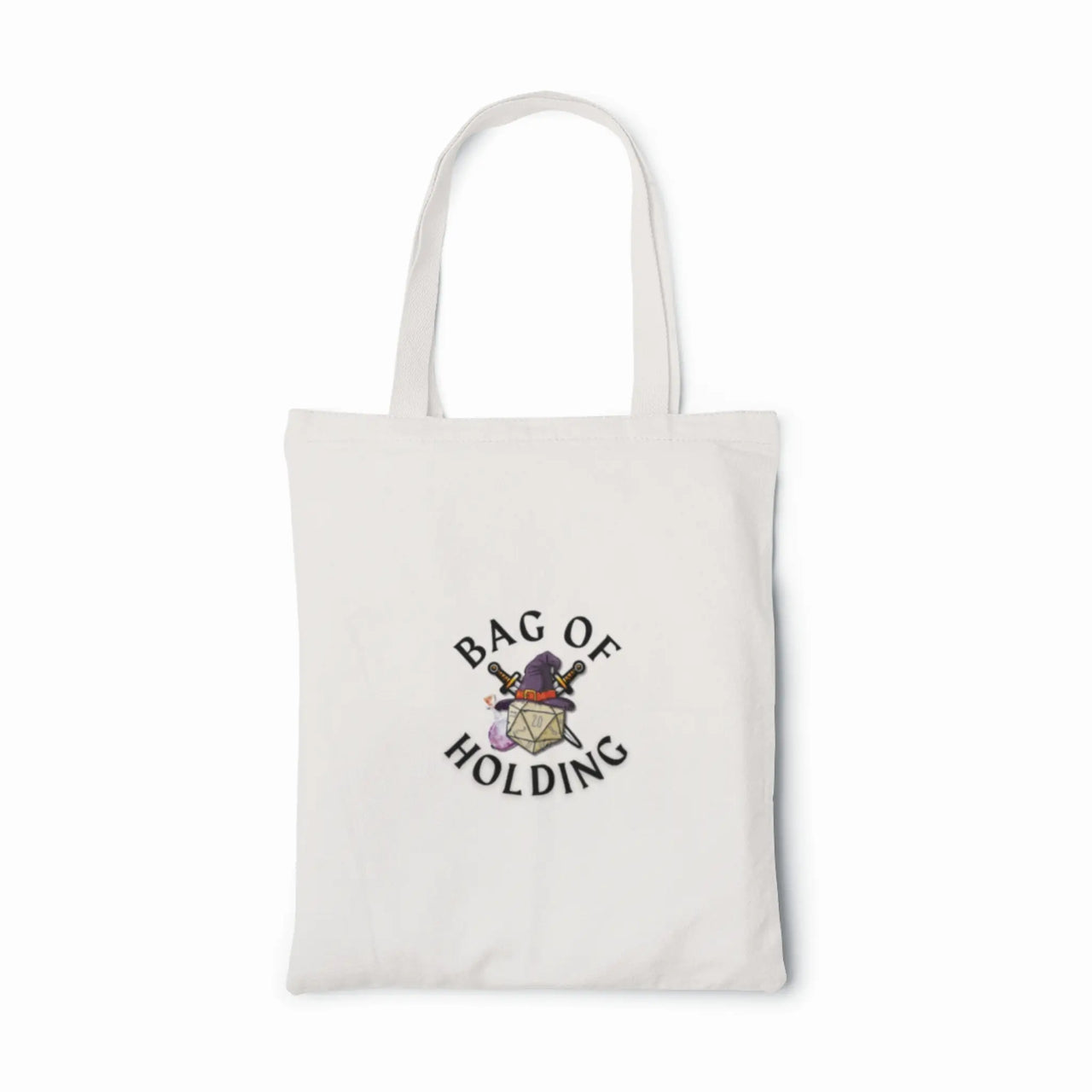 white bag of holding themed tote