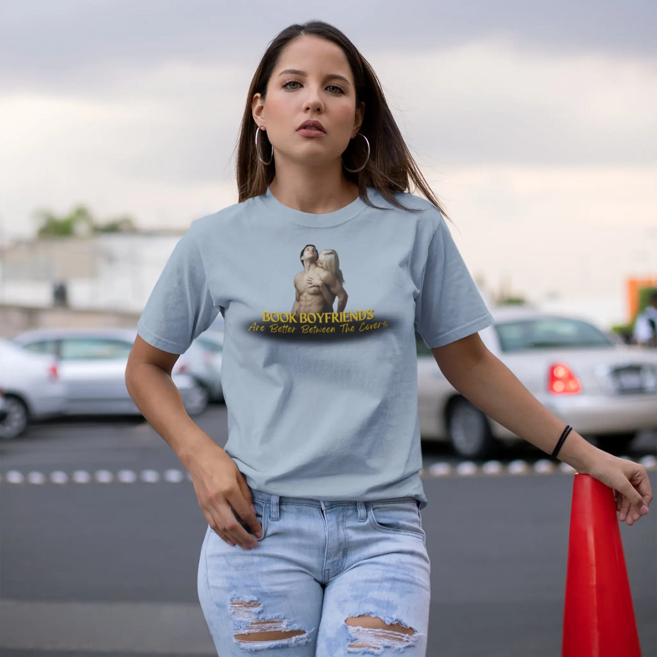 woman wearing a blue Book Boyfriends Are Better Between The Covers tshirt