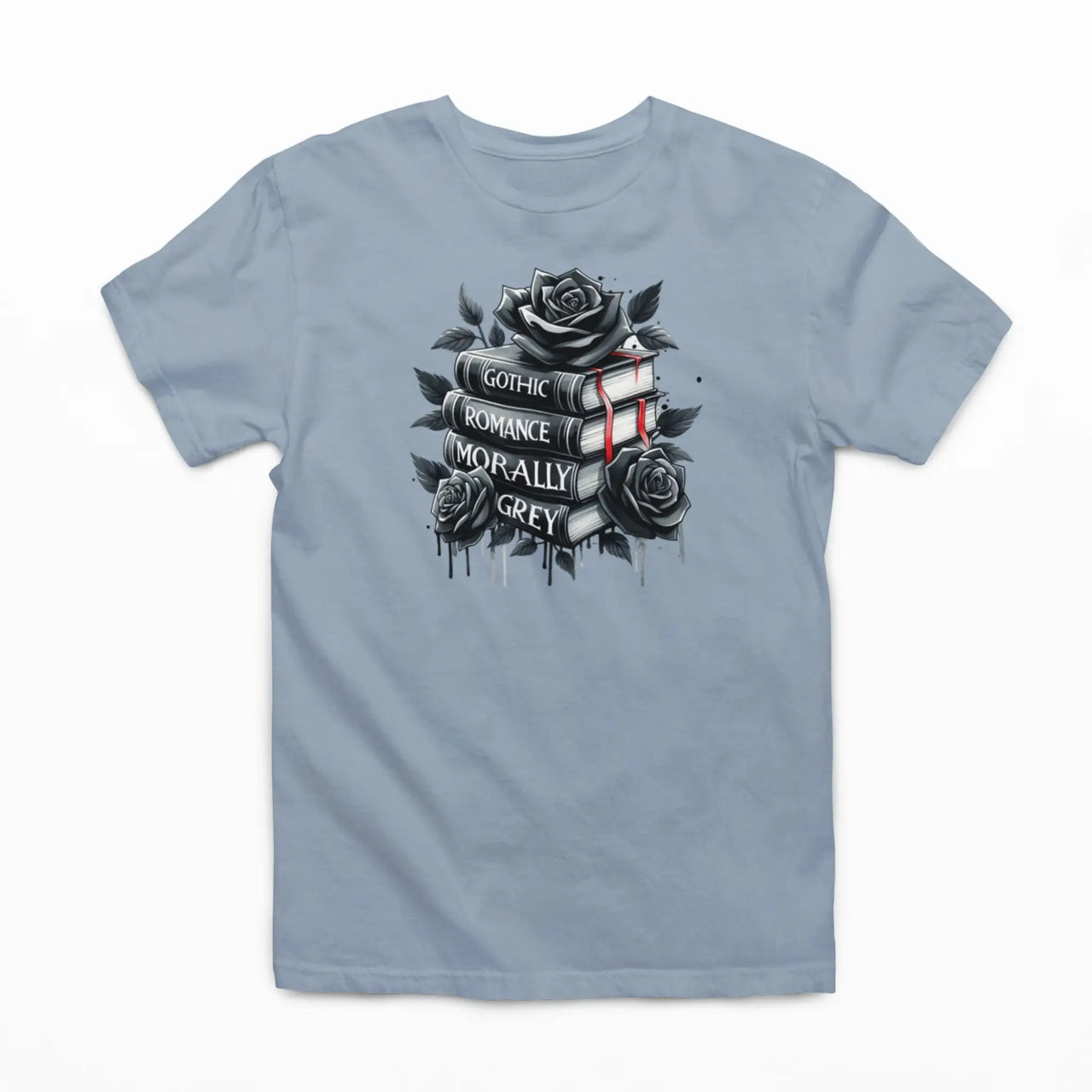 light blue books and roses t-shirt