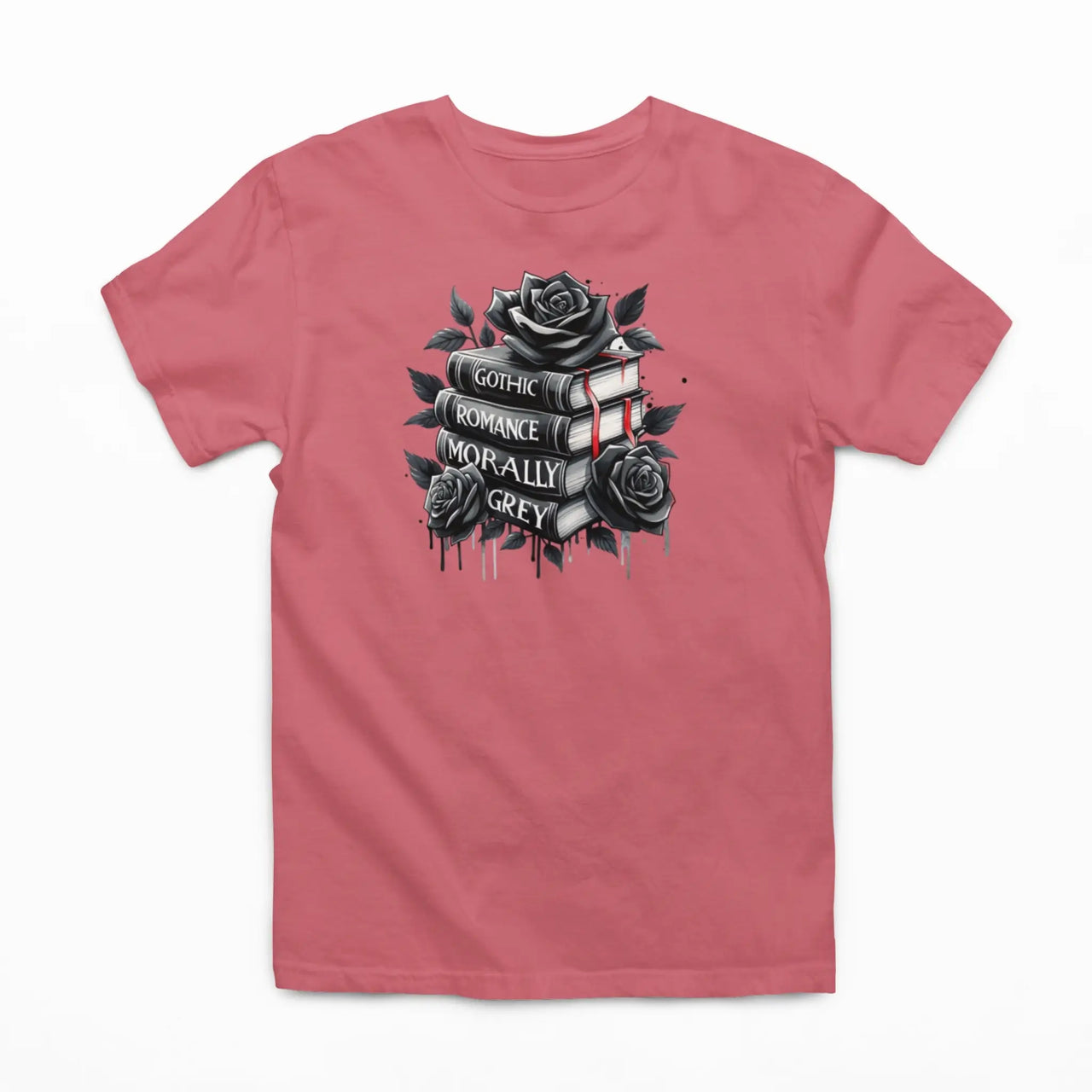 dark pink books and roses t-shirt