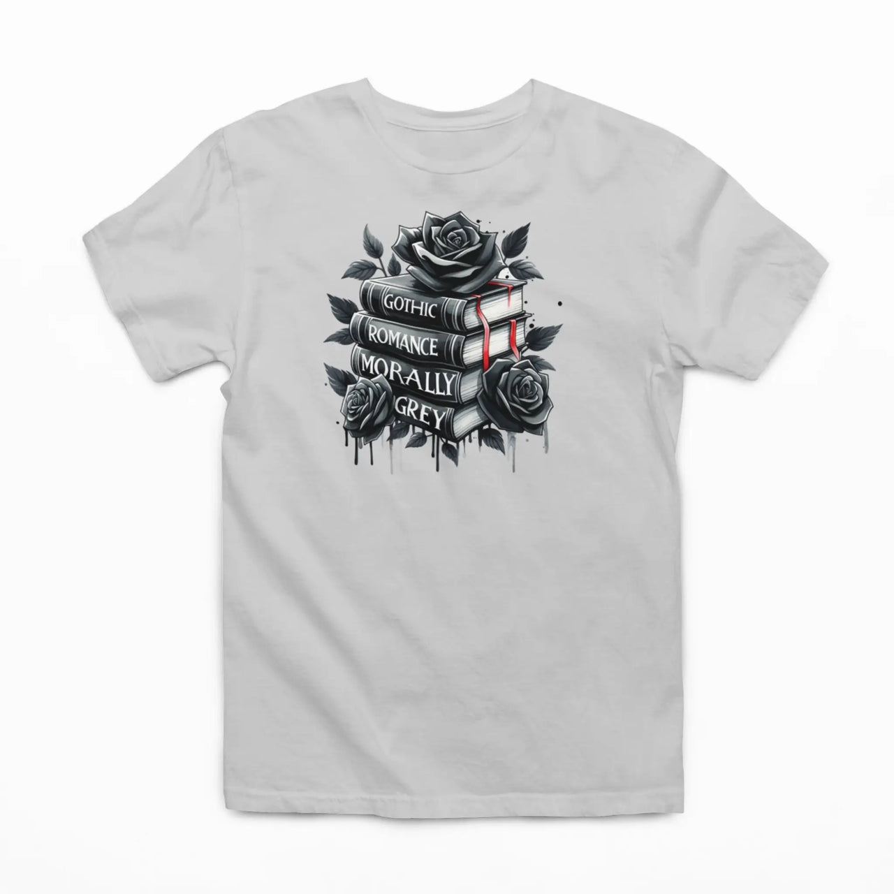 light grey books and roses t-shirt