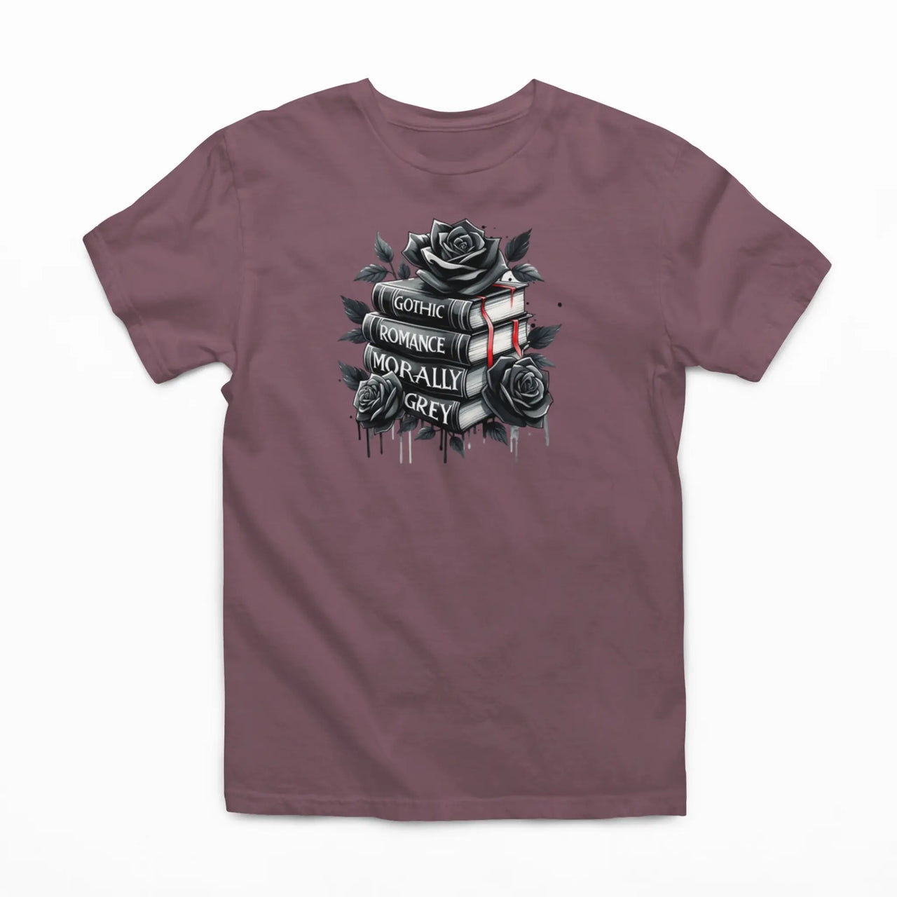 Maroon books and roses t-shirt