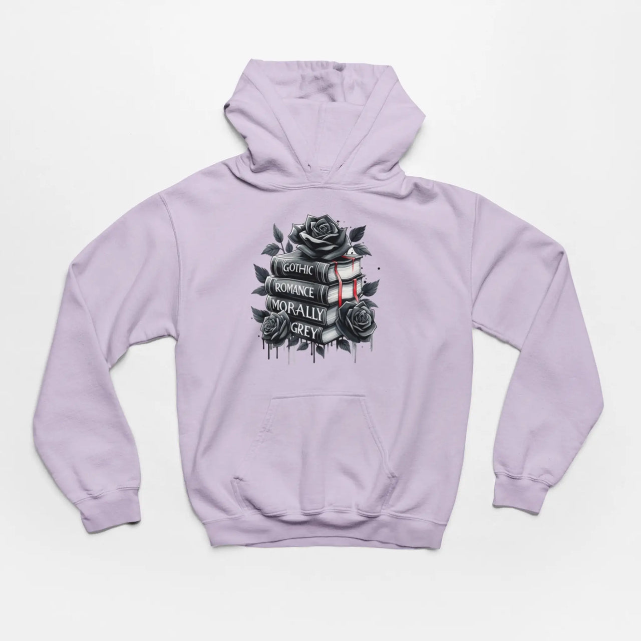 An orchid colored Books and Roses hoodie