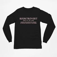 Thumbnail for Booktrovert long sleeve tshirt in black with pink text