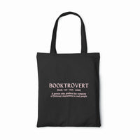 Thumbnail for a black booktrovert tote with pink writing