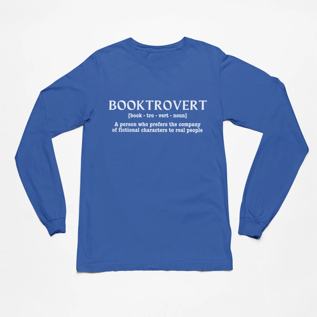 Booktrovert long sleeve tshirt in blue with white writing