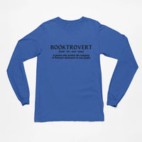 Thumbnail for Booktrovert long sleeve tshirt in blue with black writing