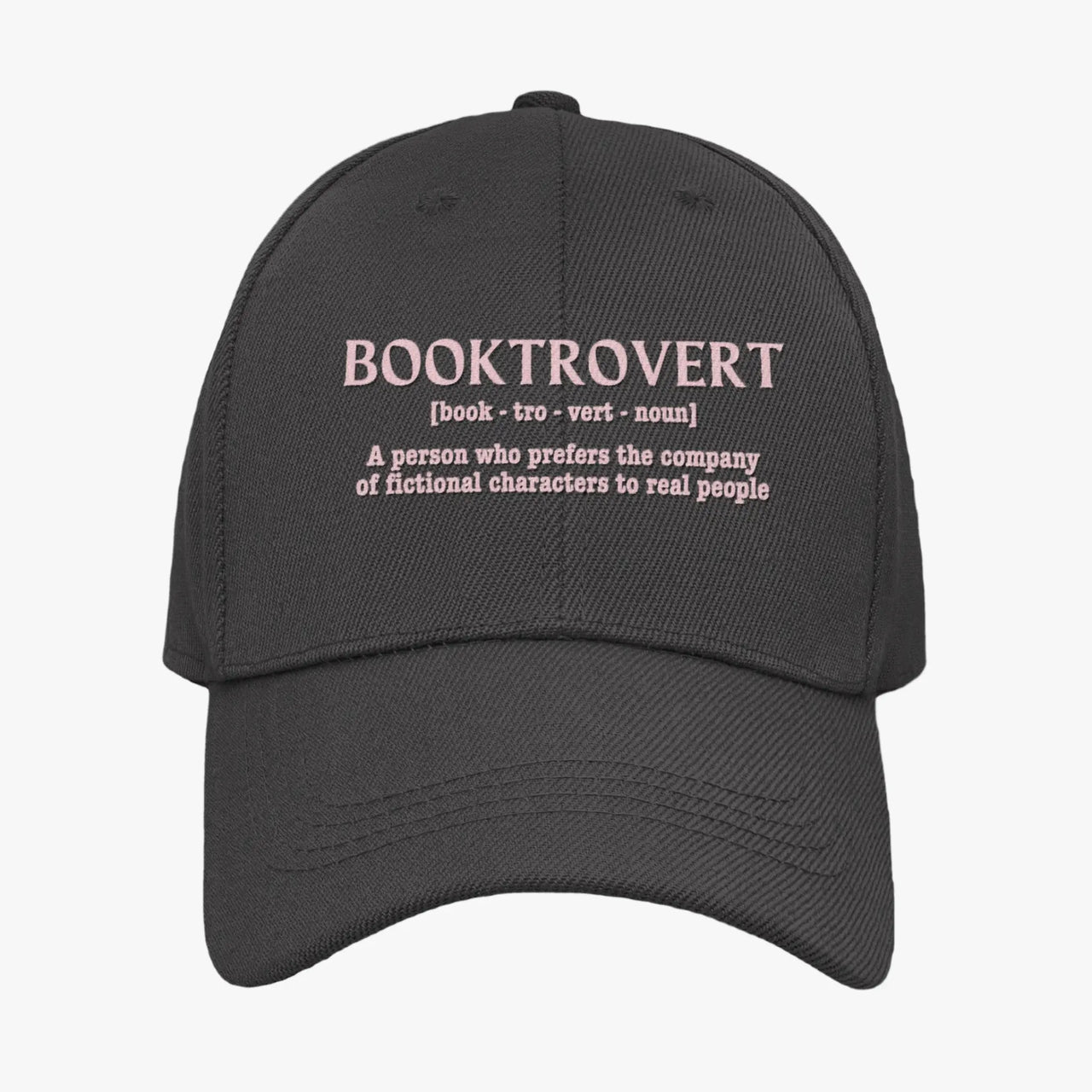 Booktrovert cap in black with pink writing