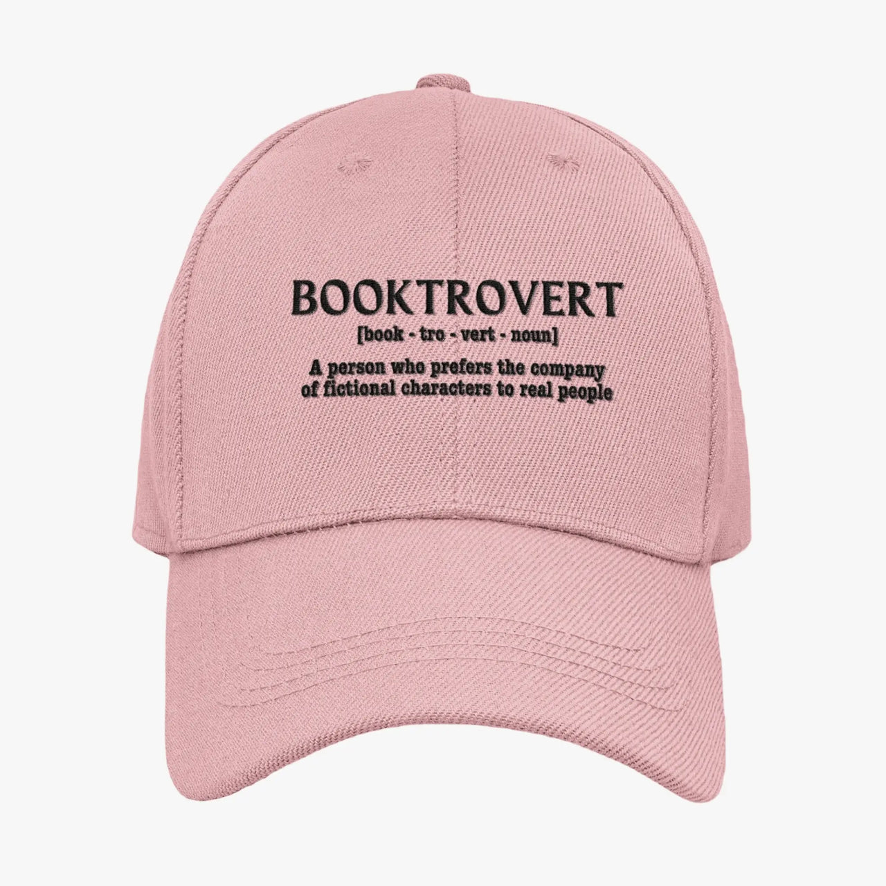 Booktrovert cap in pink with black writing