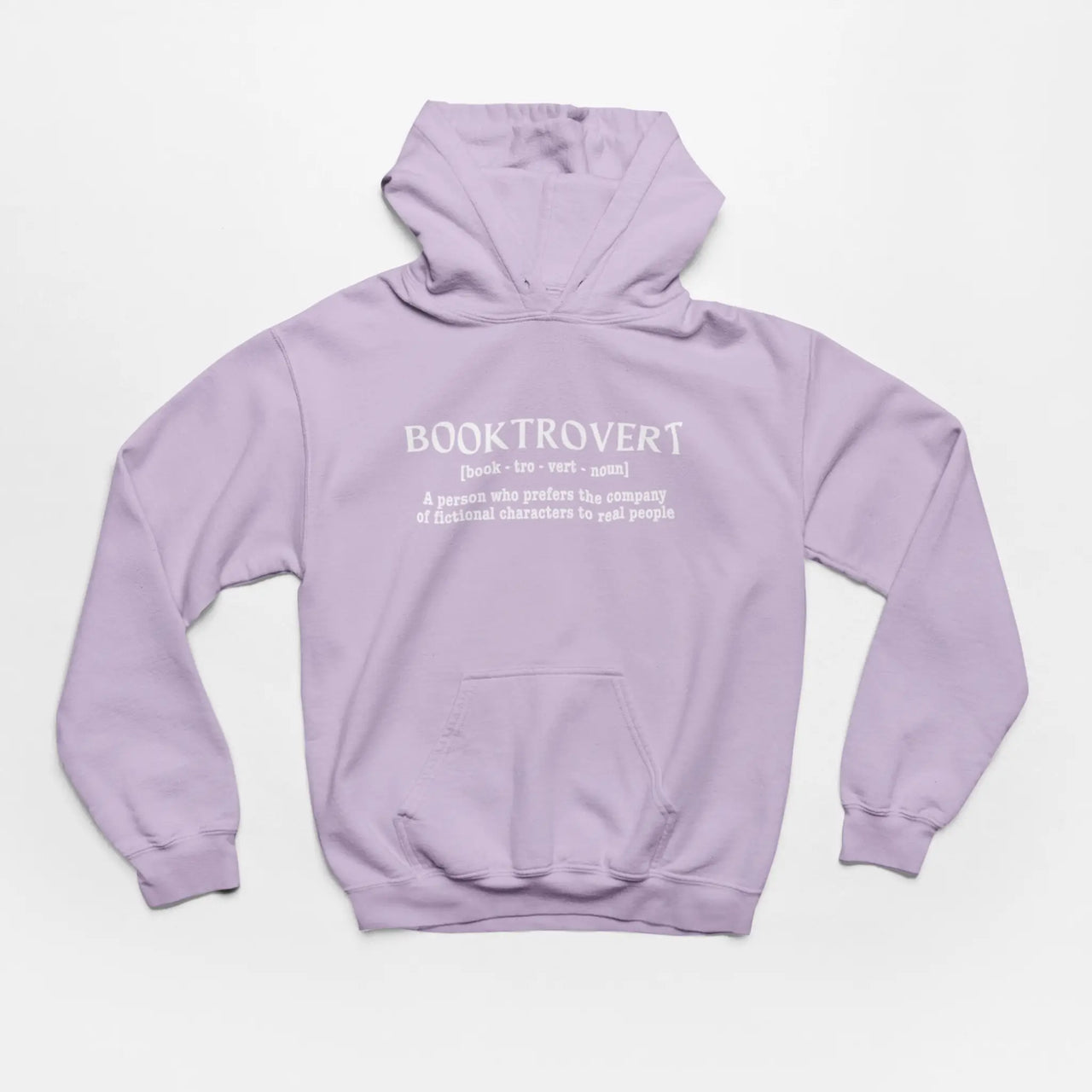 orchid booktrovert hoodie with white text