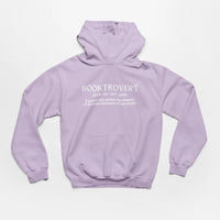 Thumbnail for orchid booktrovert hoodie with white text