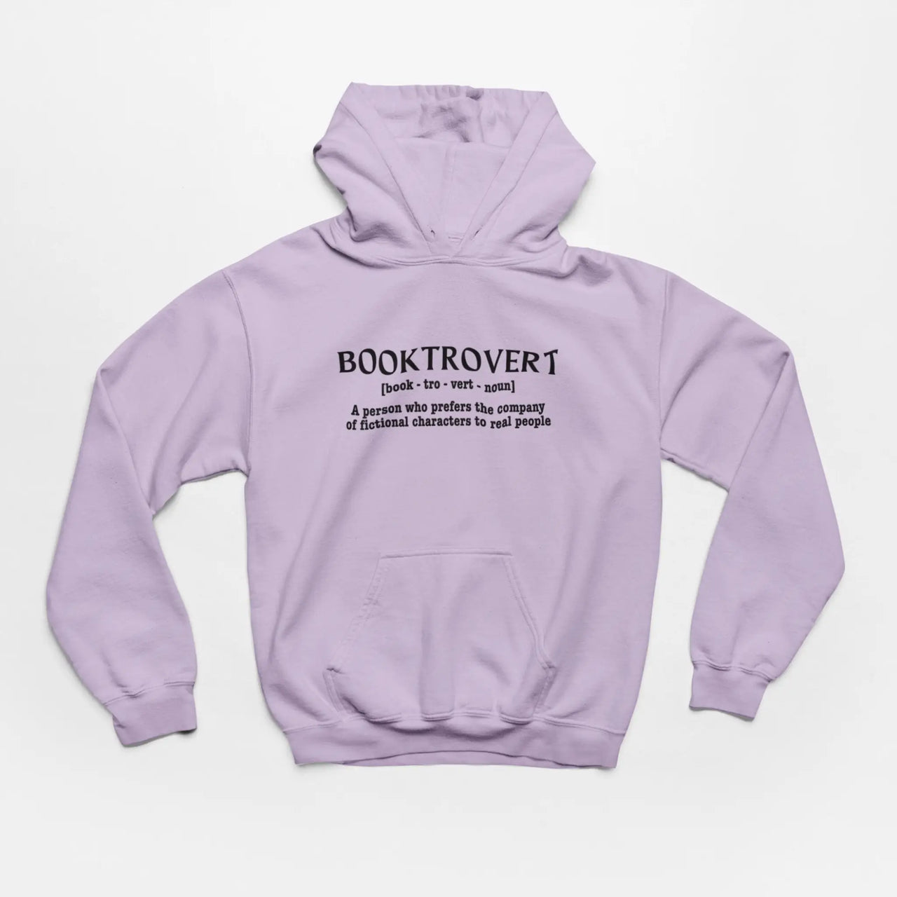 orchid booktrovert hoodie with white text