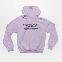 Thumbnail for orchid booktrovert hoodie with white text