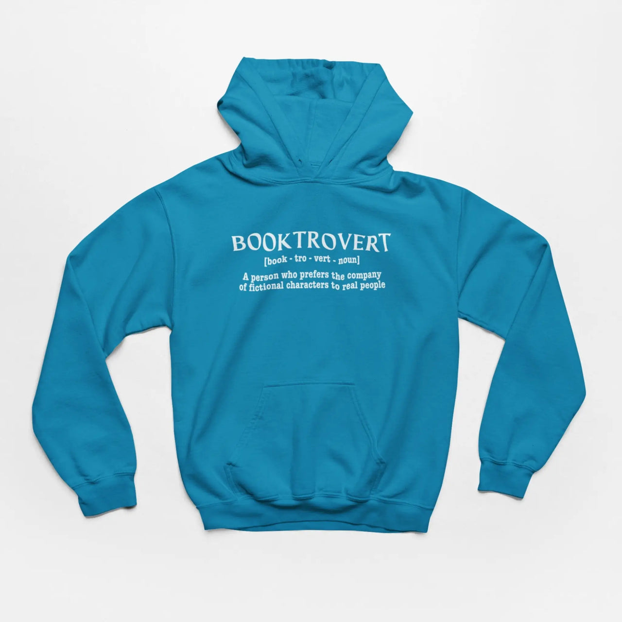 teal booktrovert hoodie with white text