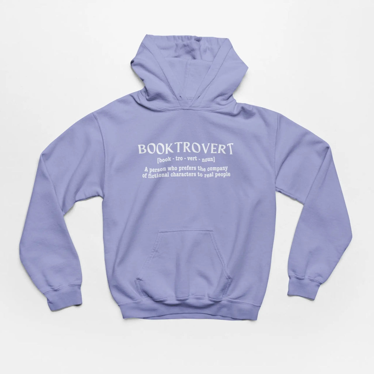 violet booktrovert hoodie with white text