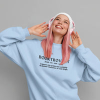 Thumbnail for woman posing in a blue Booktrovert Sweatshirt