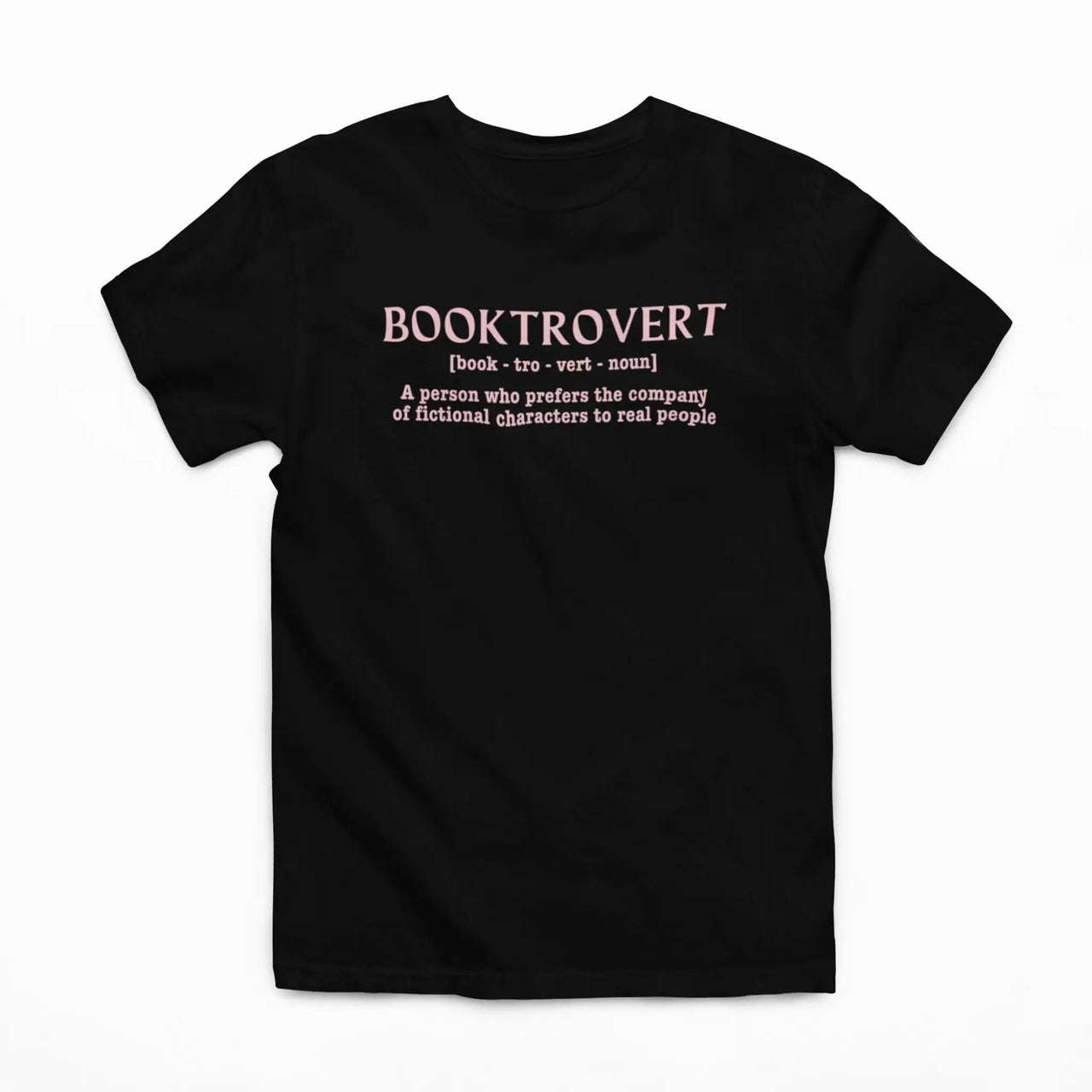 black booktrovert tshirt pink writing