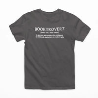 Thumbnail for dark grey booktrovert tshirt with white text