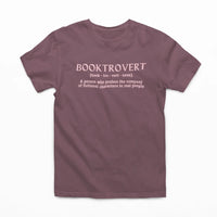 Thumbnail for heather maroon booktrovert tshirt with pink writing