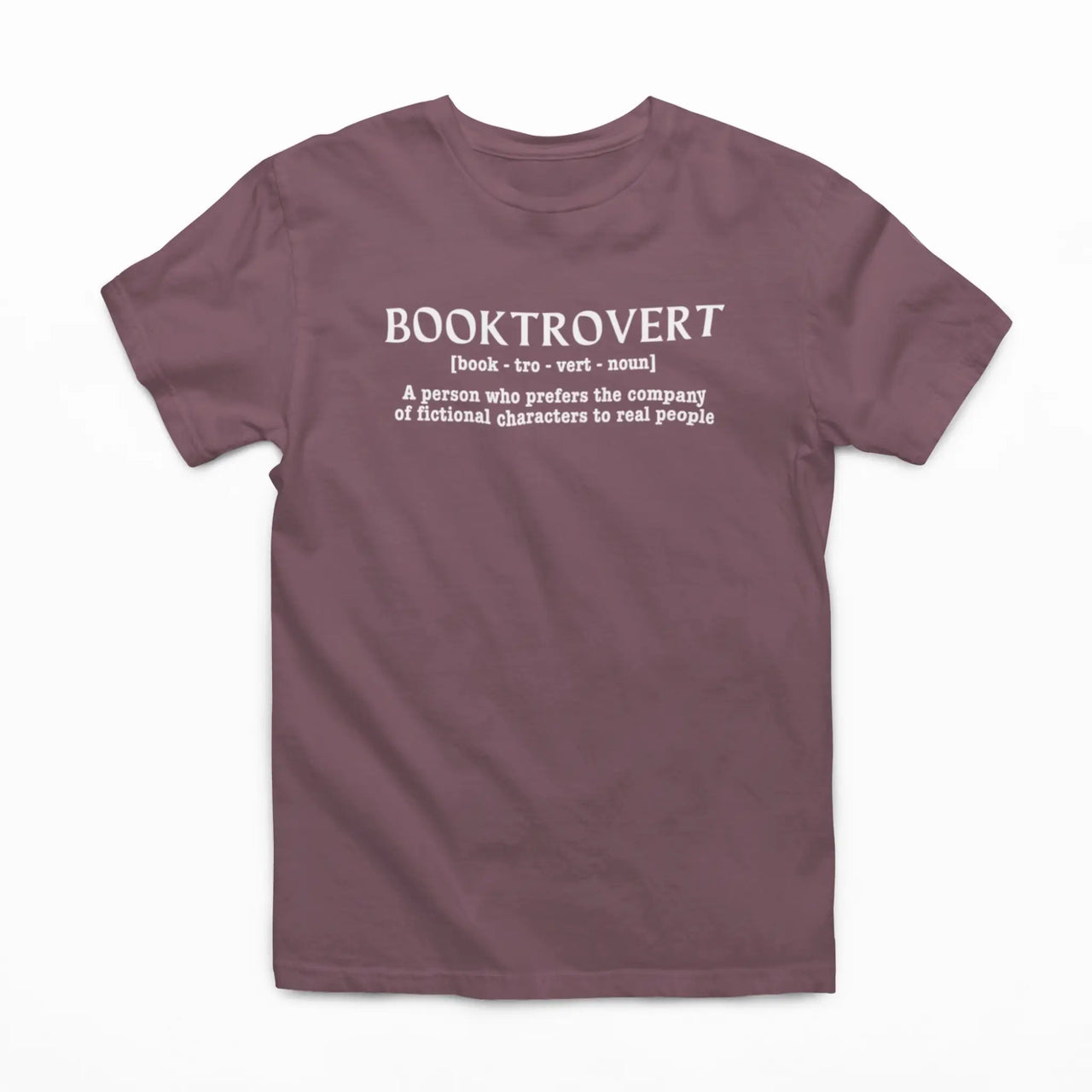  heather maroon booktrovert tshirt white text