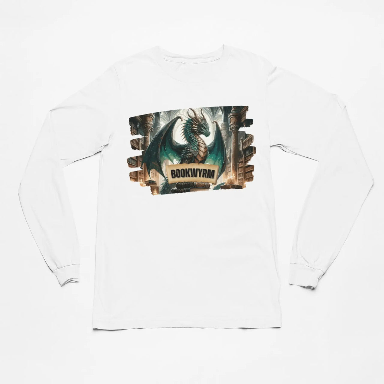 white bookwyrm long sleeve t