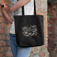 Thumbnail for Easily Distracted By books tote bag in black over a woman's shoulder